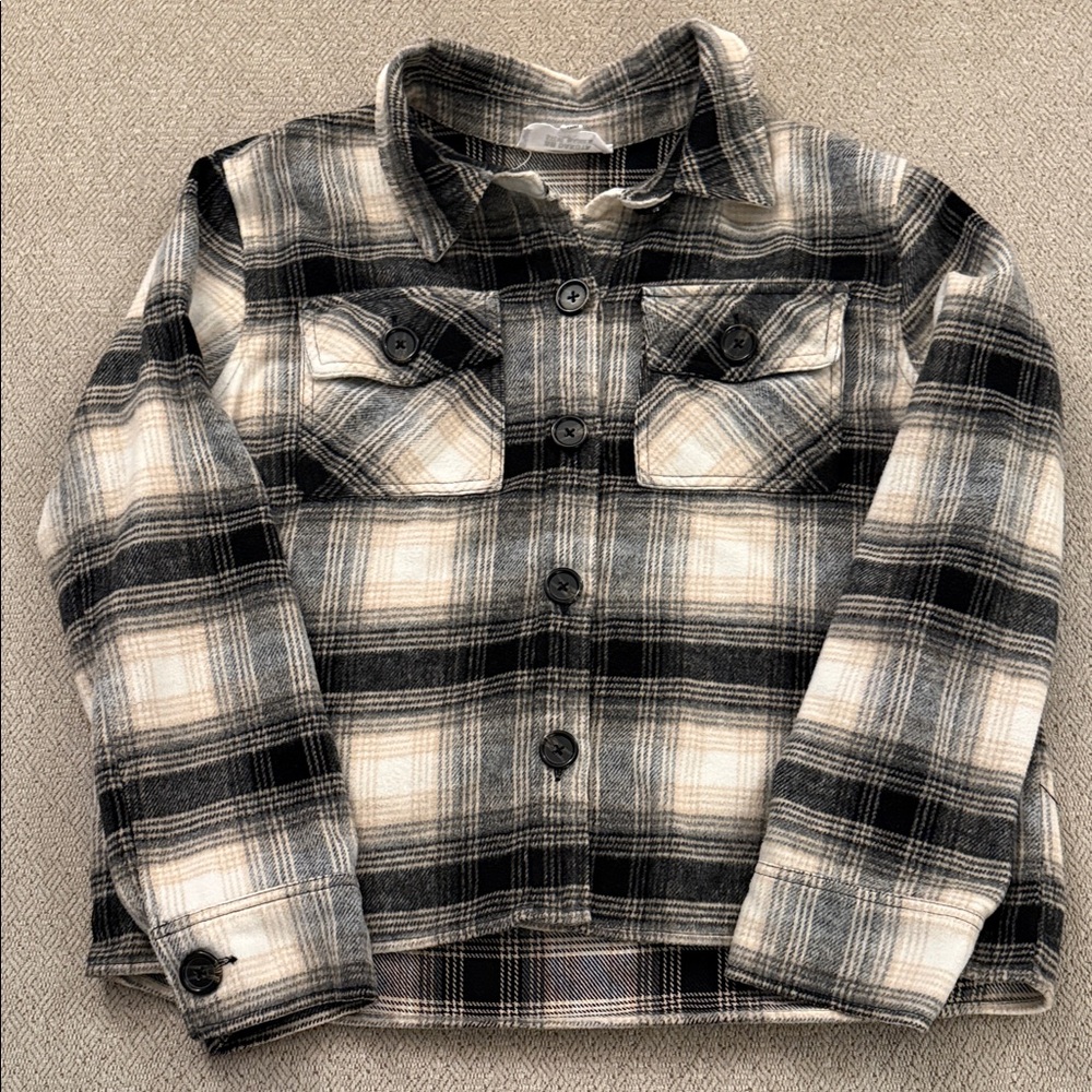 BB Dakota by Steve Madden Black and Cream Plaid Button Down Shirt